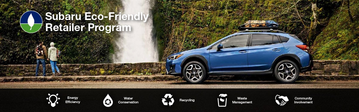 The Subaru Eco-Friendly Retailer Program logo with a blue Subaru and eco icons at bottom. | Subaru Superstore of Chandler in Chandler AZ