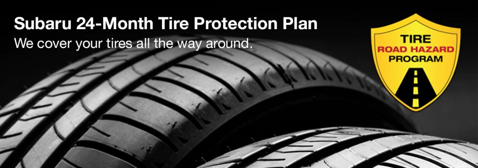 Subaru tire with 24-Month Tire Protection and road hazard program logo. | Subaru Superstore of Chandler in Chandler AZ