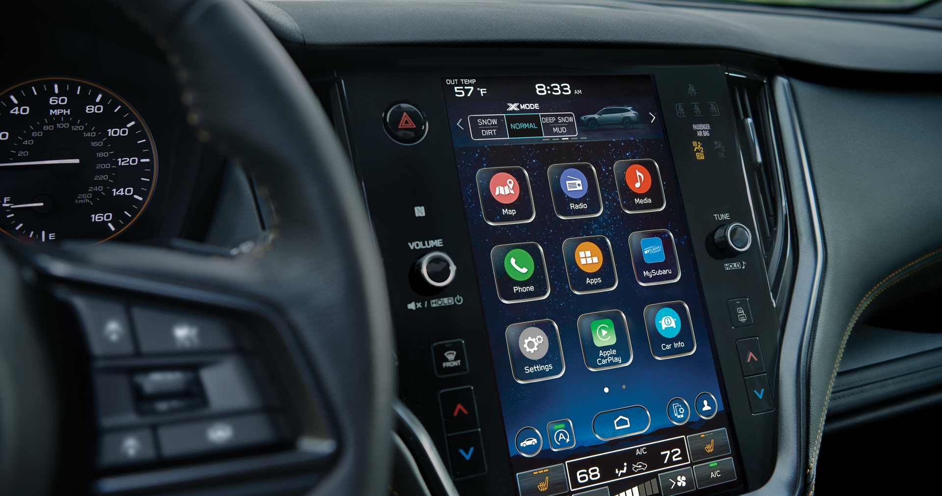 A close-up of the 11.6-inch touchscreen for the STARLINK Multimedia system on the 2023 Outback Wilderness. | Subaru Superstore of Chandler in Chandler AZ